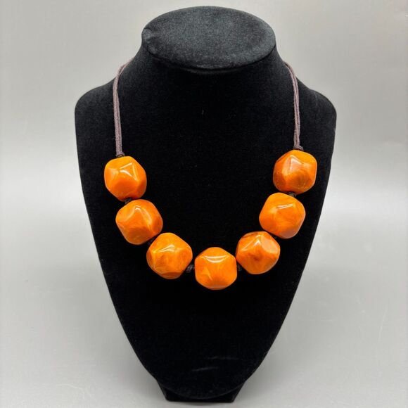 Vintage Butterscotch Bakelite Chunky Faceted Catalin Bead Necklace Marbled 19" - Picture 1 of 11